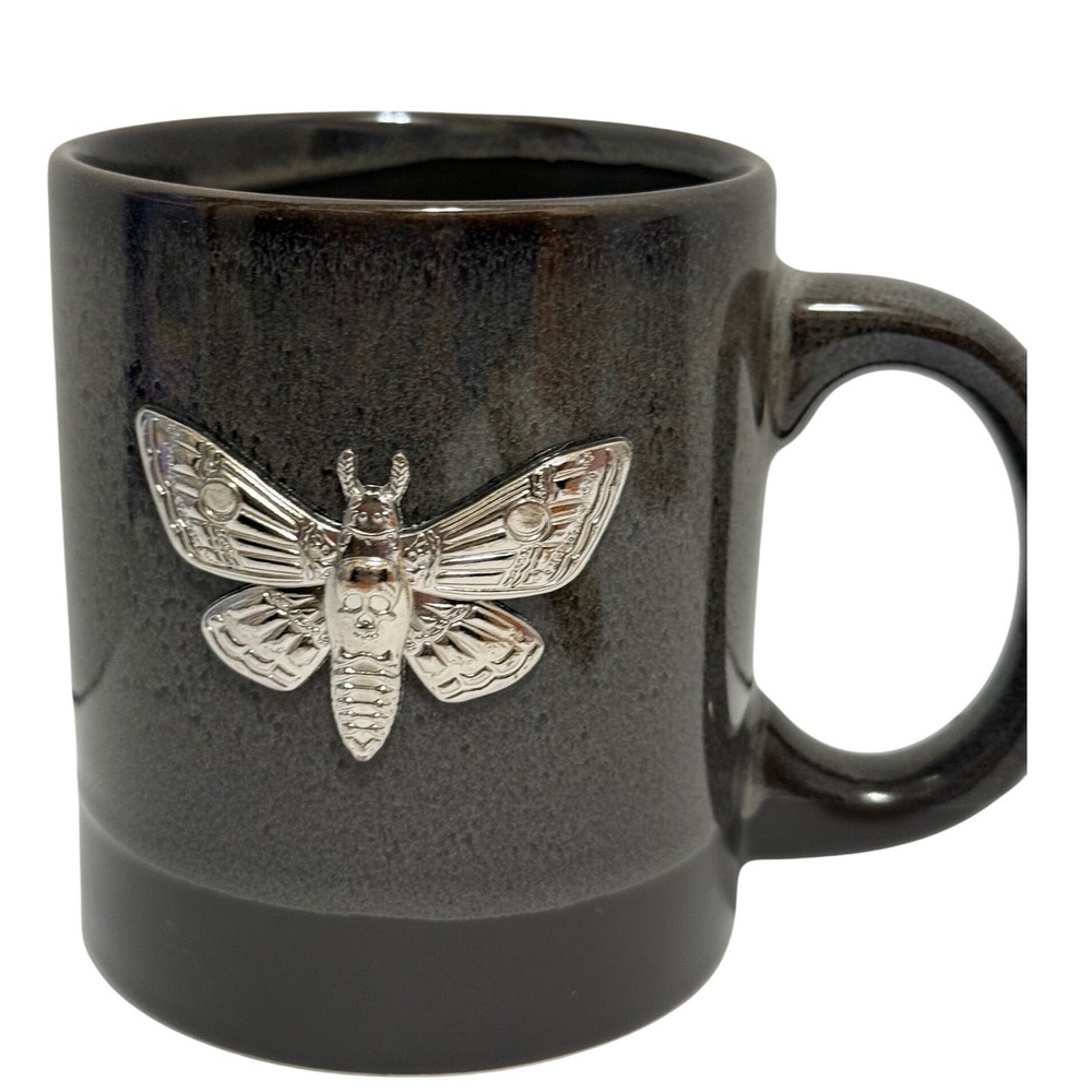 Spirit Halloween Deaths Head Moth Skull Coffee Mug Dark Gray Ceramic Gothic 4in